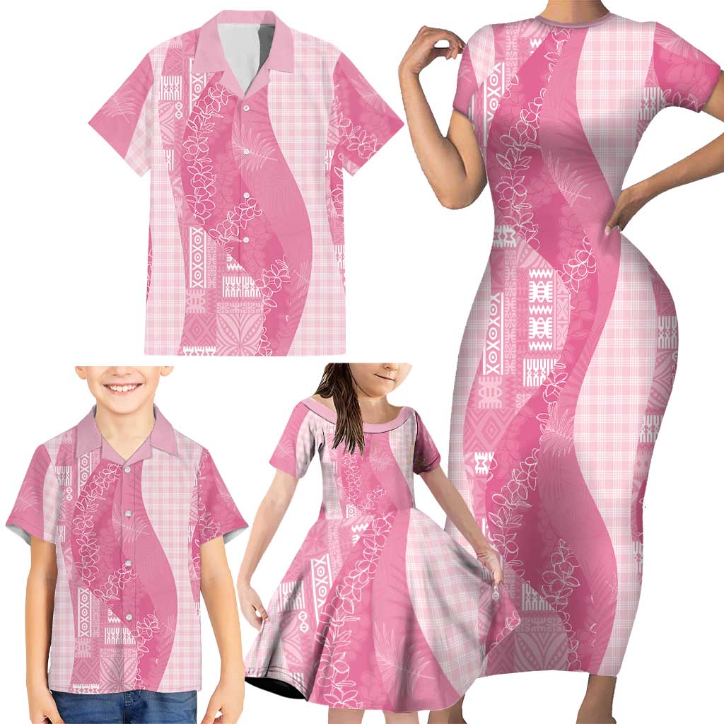 Polynesian Tribal Pattern Patchwork Picturesque Family Matching Short Sleeve Bodycon Dress and Hawaiian Shirt Rose Pink LT7 - Polynesian Pride