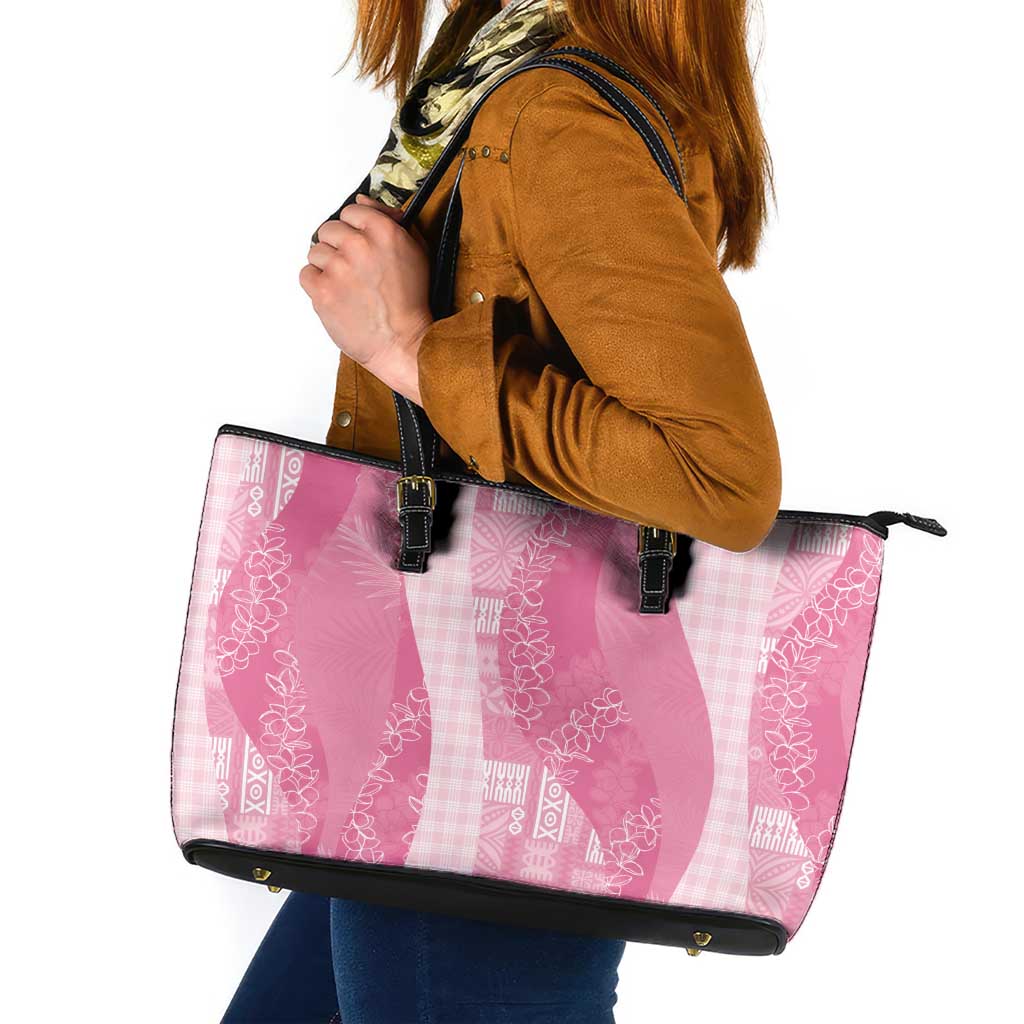 Polynesian Tribal Pattern Patchwork Picturesque Leather Tote Bag Rose Pink