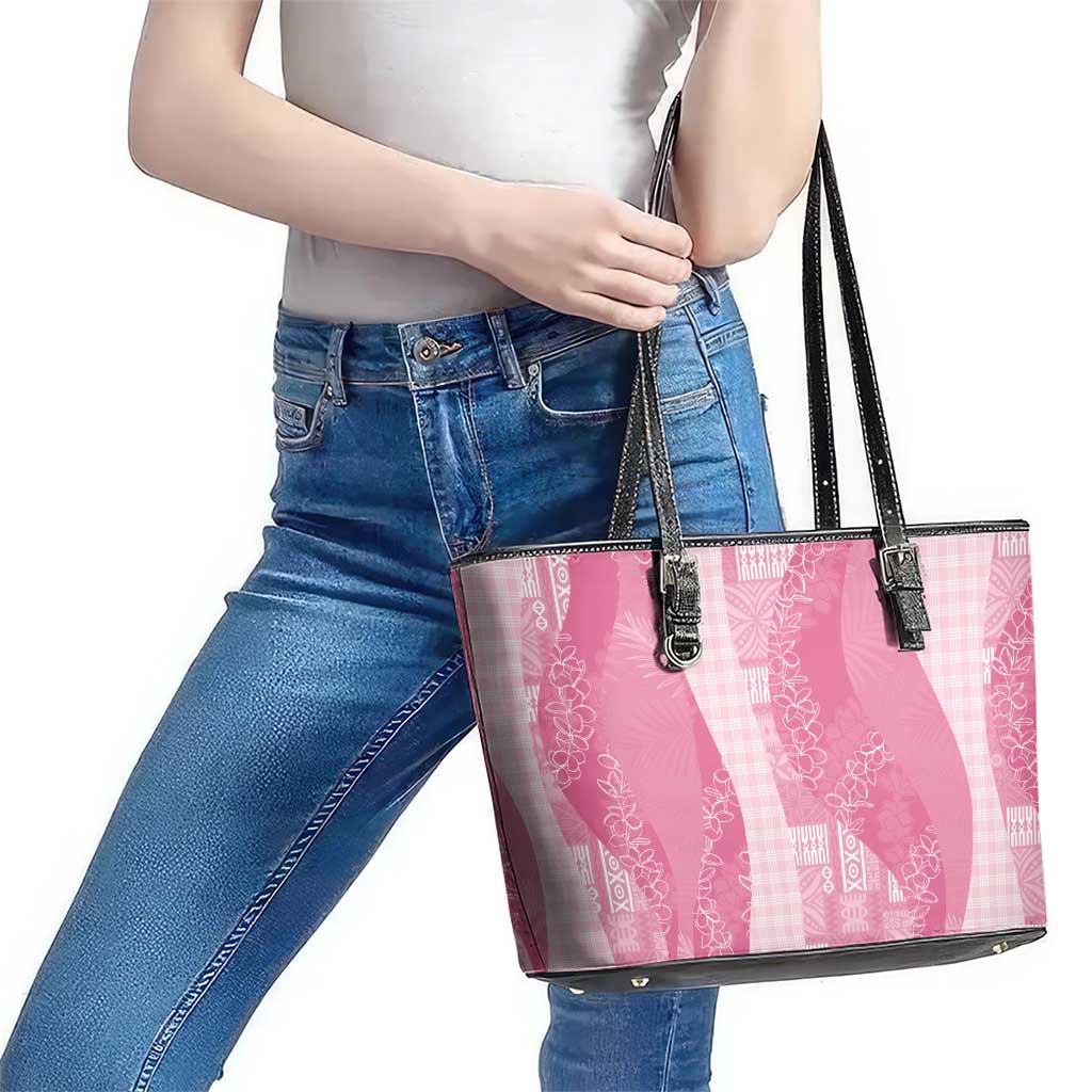 Polynesian Tribal Pattern Patchwork Picturesque Leather Tote Bag Rose Pink