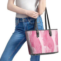 Polynesian Tribal Pattern Patchwork Picturesque Leather Tote Bag Rose Pink