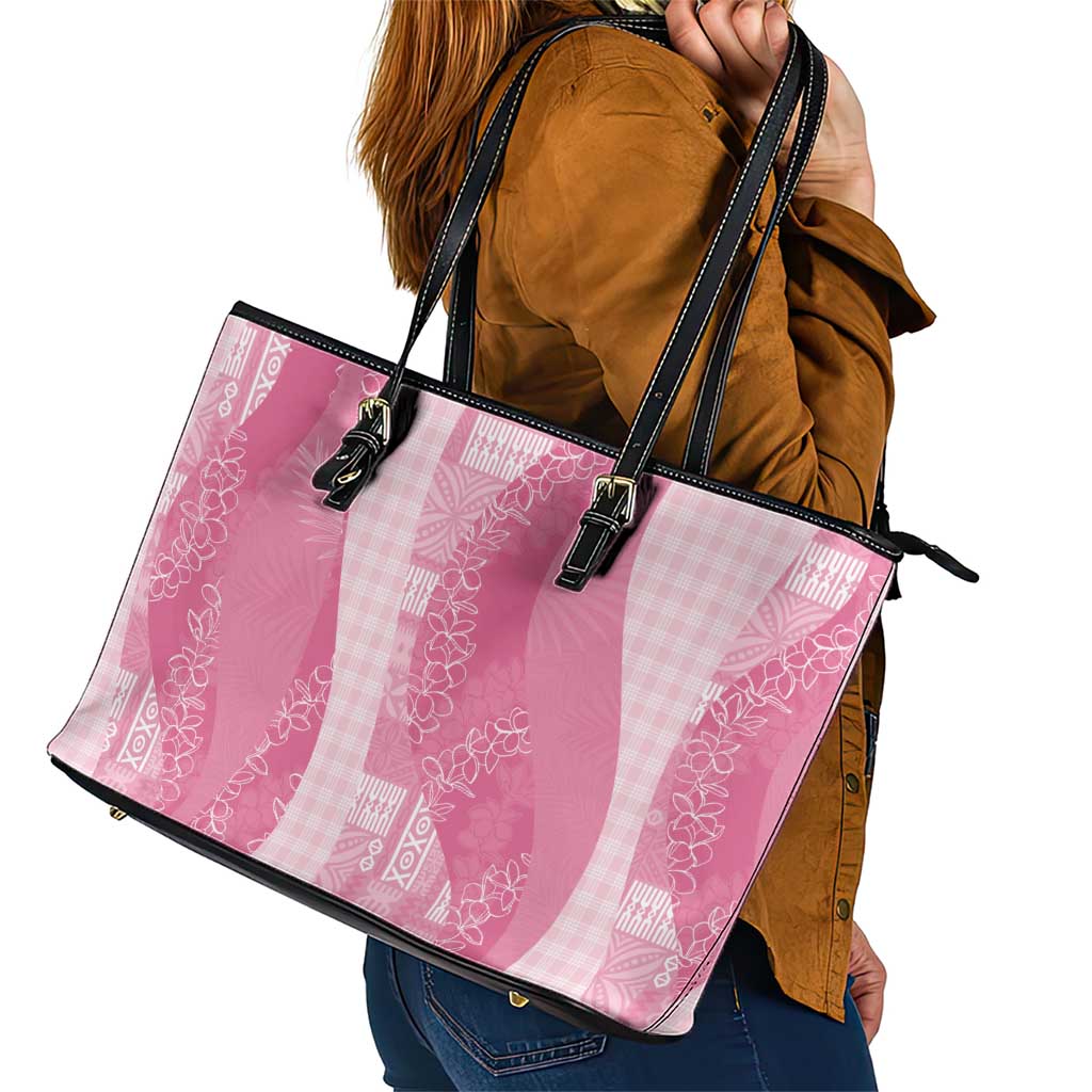 Polynesian Tribal Pattern Patchwork Picturesque Leather Tote Bag Rose Pink