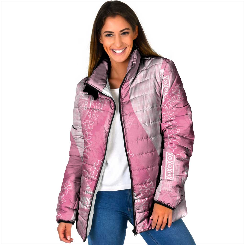 Polynesian Tribal Pattern Patchwork Picturesque Padded Jacket Rose Pink