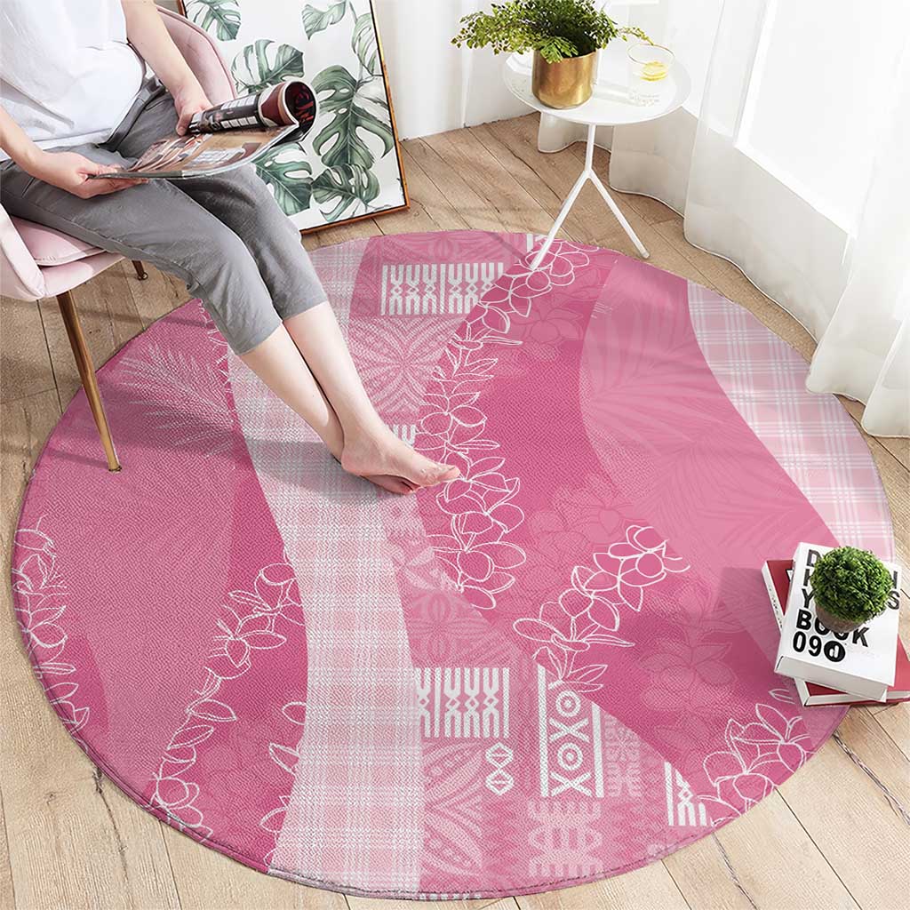 Polynesian Tribal Pattern Patchwork Picturesque Round Carpet Rose Pink