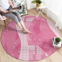 Polynesian Tribal Pattern Patchwork Picturesque Round Carpet Rose Pink
