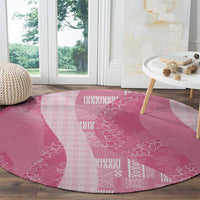 Polynesian Tribal Pattern Patchwork Picturesque Round Carpet Rose Pink
