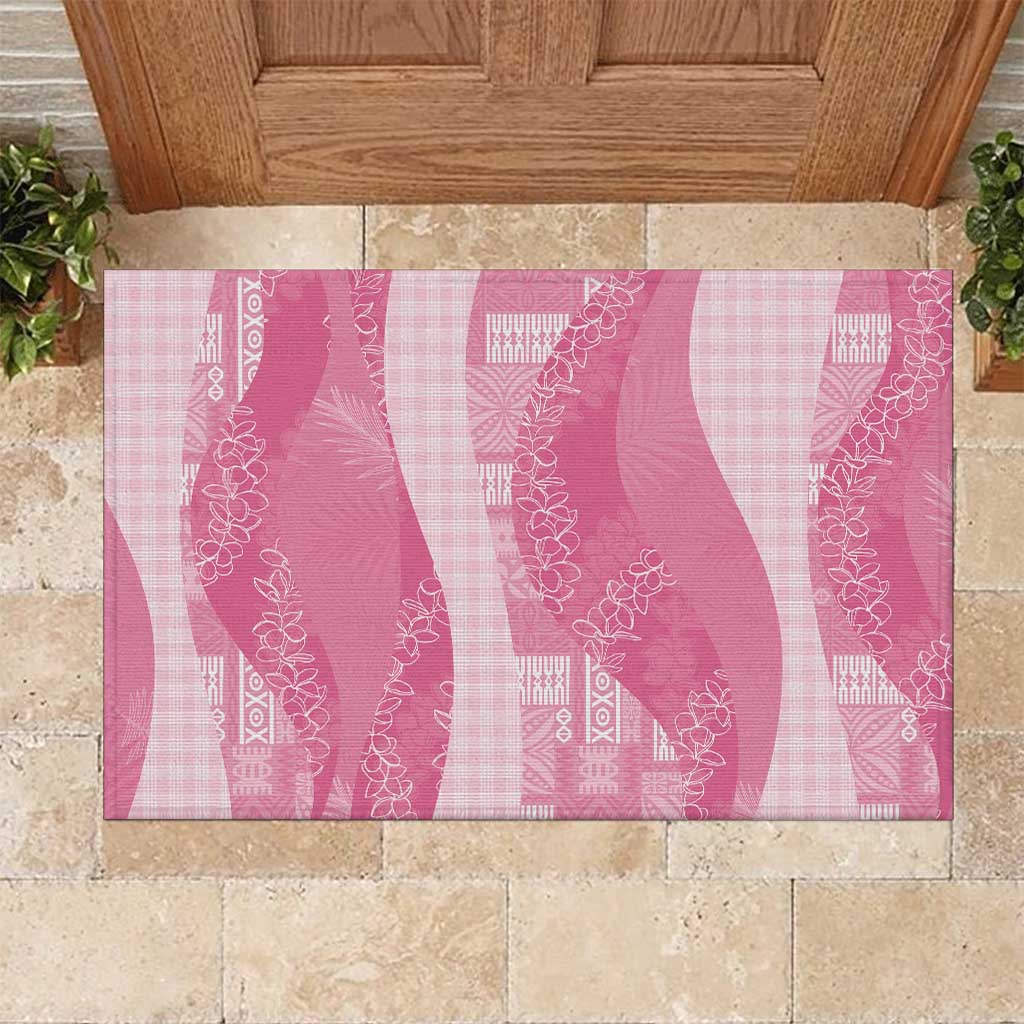 Polynesian Tribal Pattern Patchwork Picturesque Rubber Doormat Rose Pink
