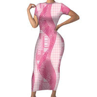 Polynesian Tribal Pattern Patchwork Picturesque Short Sleeve Bodycon Dress Rose Pink