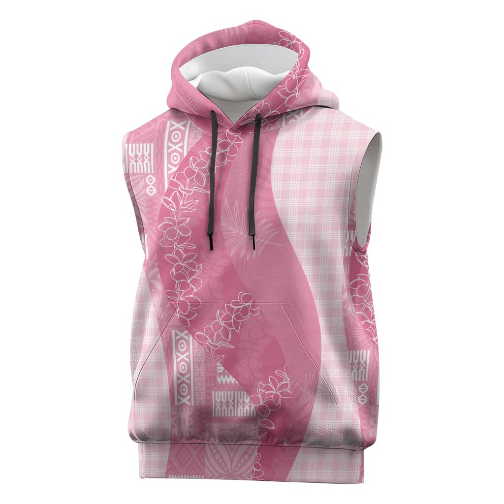Polynesian Tribal Pattern Patchwork Picturesque Sleeveless Hoodie Rose Pink