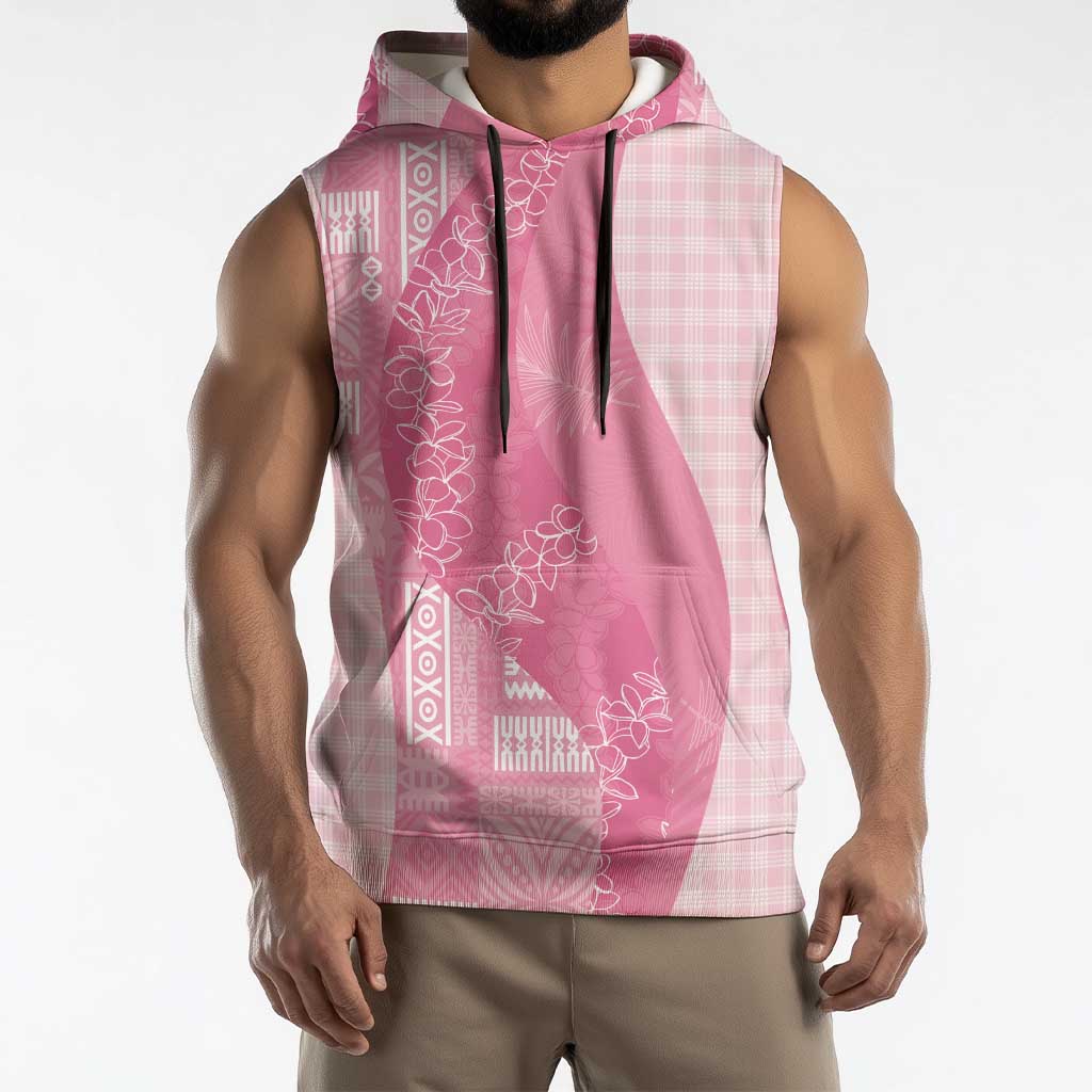 Polynesian Tribal Pattern Patchwork Picturesque Sleeveless Hoodie Rose Pink