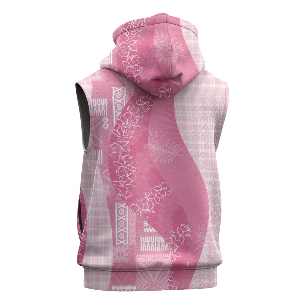 Polynesian Tribal Pattern Patchwork Picturesque Sleeveless Zip Hoodie Rose Pink