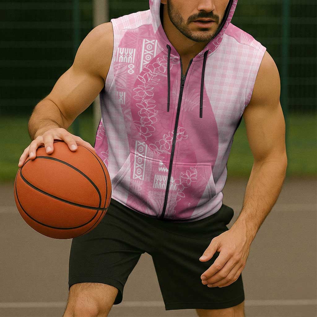 Polynesian Tribal Pattern Patchwork Picturesque Sleeveless Zip Hoodie Rose Pink