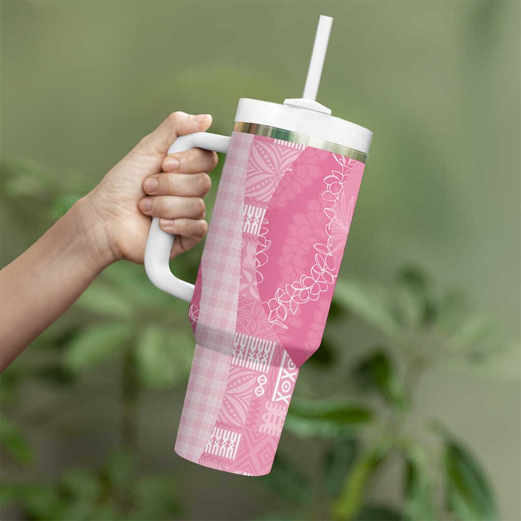Polynesian Tribal Pattern Patchwork Picturesque Tumbler With Handle Rose Pink