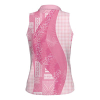 Polynesian Tribal Pattern Patchwork Picturesque Women Sleeveless Polo Shirt Rose Pink