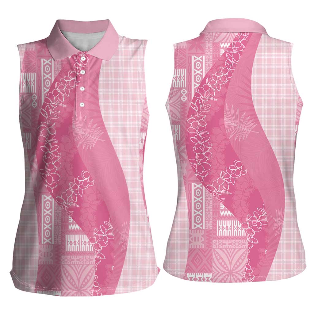 Polynesian Tribal Pattern Patchwork Picturesque Women Sleeveless Polo Shirt Rose Pink