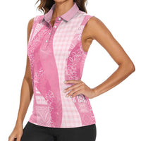 Polynesian Tribal Pattern Patchwork Picturesque Women Sleeveless Polo Shirt Rose Pink