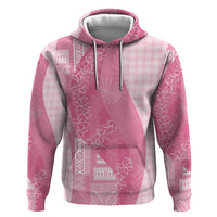 Polynesian Tribal Pattern Patchwork Picturesque Zip Hoodie Rose Pink
