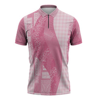 Polynesian Tribal Pattern Patchwork Picturesque Zipper Polo Shirt Rose Pink