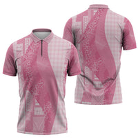 Polynesian Tribal Pattern Patchwork Picturesque Zipper Polo Shirt Rose Pink