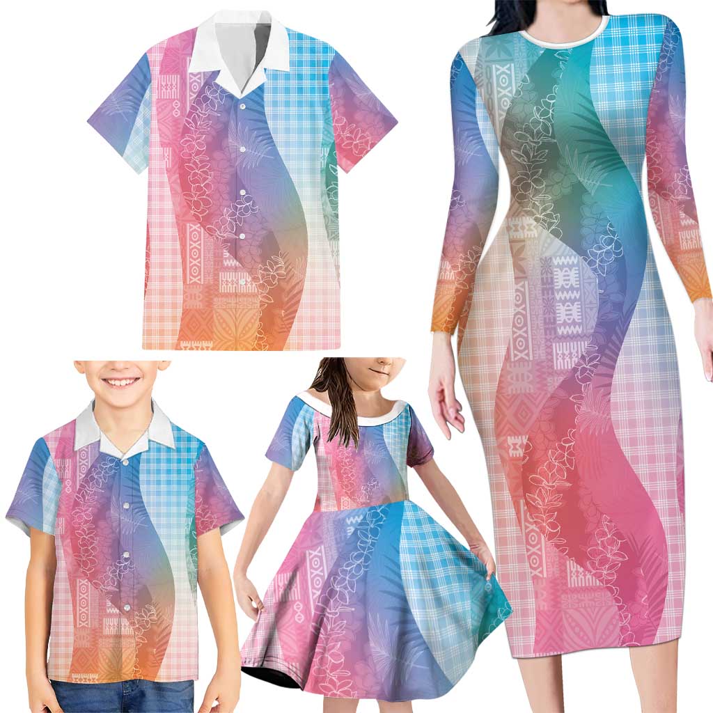 Polynesian Tribal Pattern Patchwork Picturesque Family Matching Long Sleeve Bodycon Dress and Hawaiian Shirt Holographic LT7 - Polynesian Pride