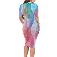 Polynesian Tribal Pattern Patchwork Picturesque Family Matching Long Sleeve Bodycon Dress and Hawaiian Shirt Holographic LT7 - Polynesian Pride