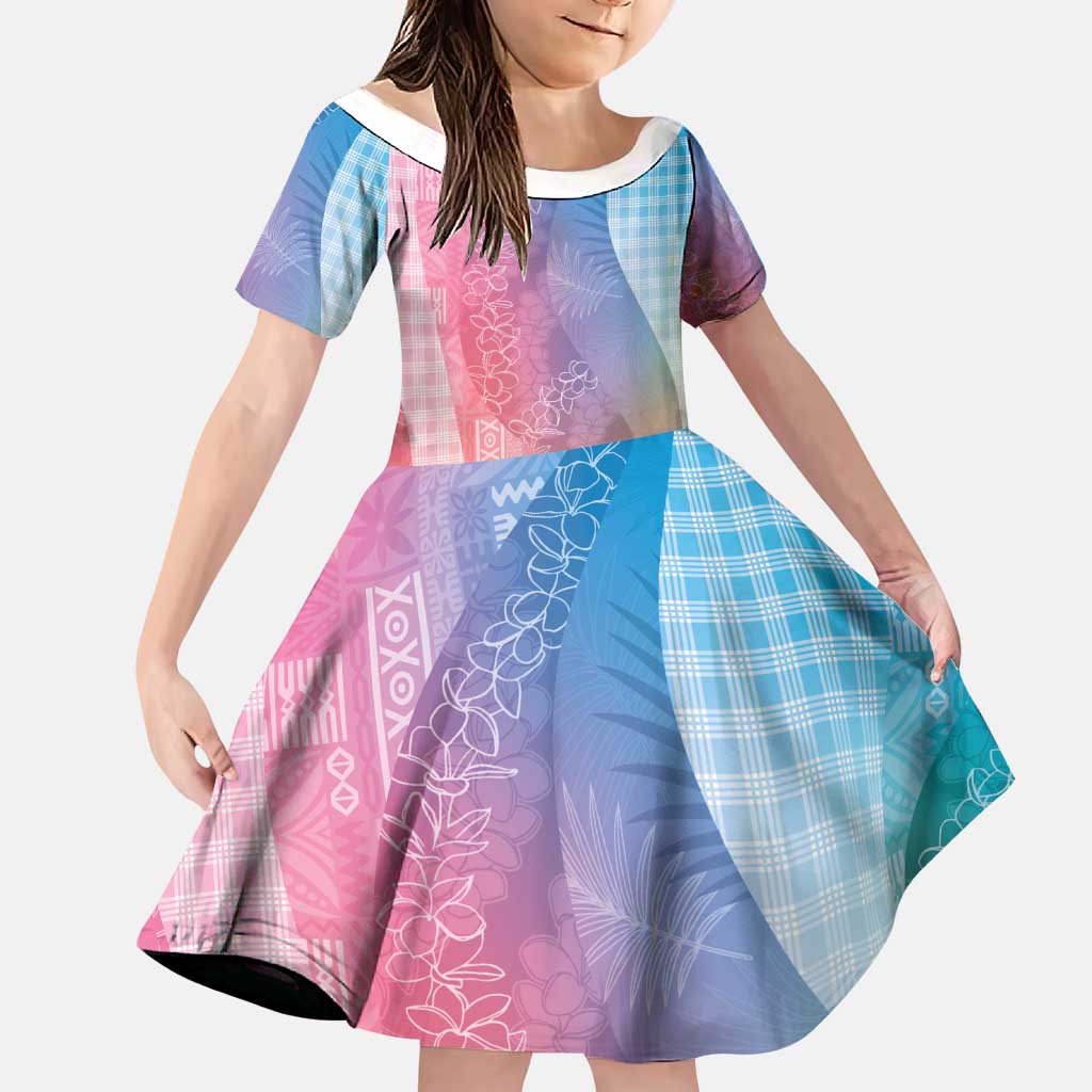 Polynesian Tribal Pattern Patchwork Picturesque Family Matching Off Shoulder Maxi Dress and Hawaiian Shirt Holographic