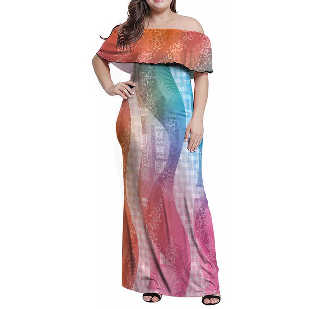 Polynesian Tribal Pattern Patchwork Picturesque Family Matching Off Shoulder Maxi Dress and Hawaiian Shirt Holographic