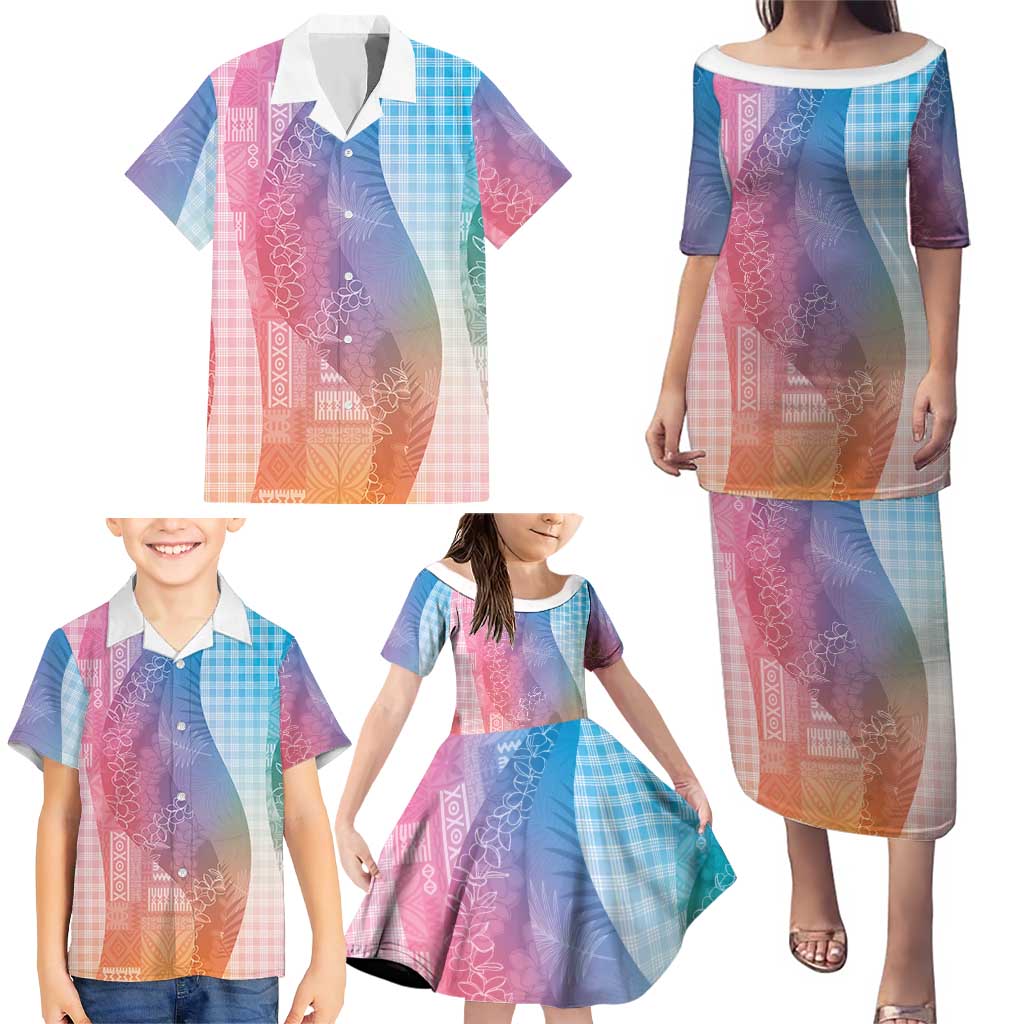 Polynesian Tribal Pattern Patchwork Picturesque Family Matching Puletasi and Hawaiian Shirt Holographic LT7 - Polynesian Pride