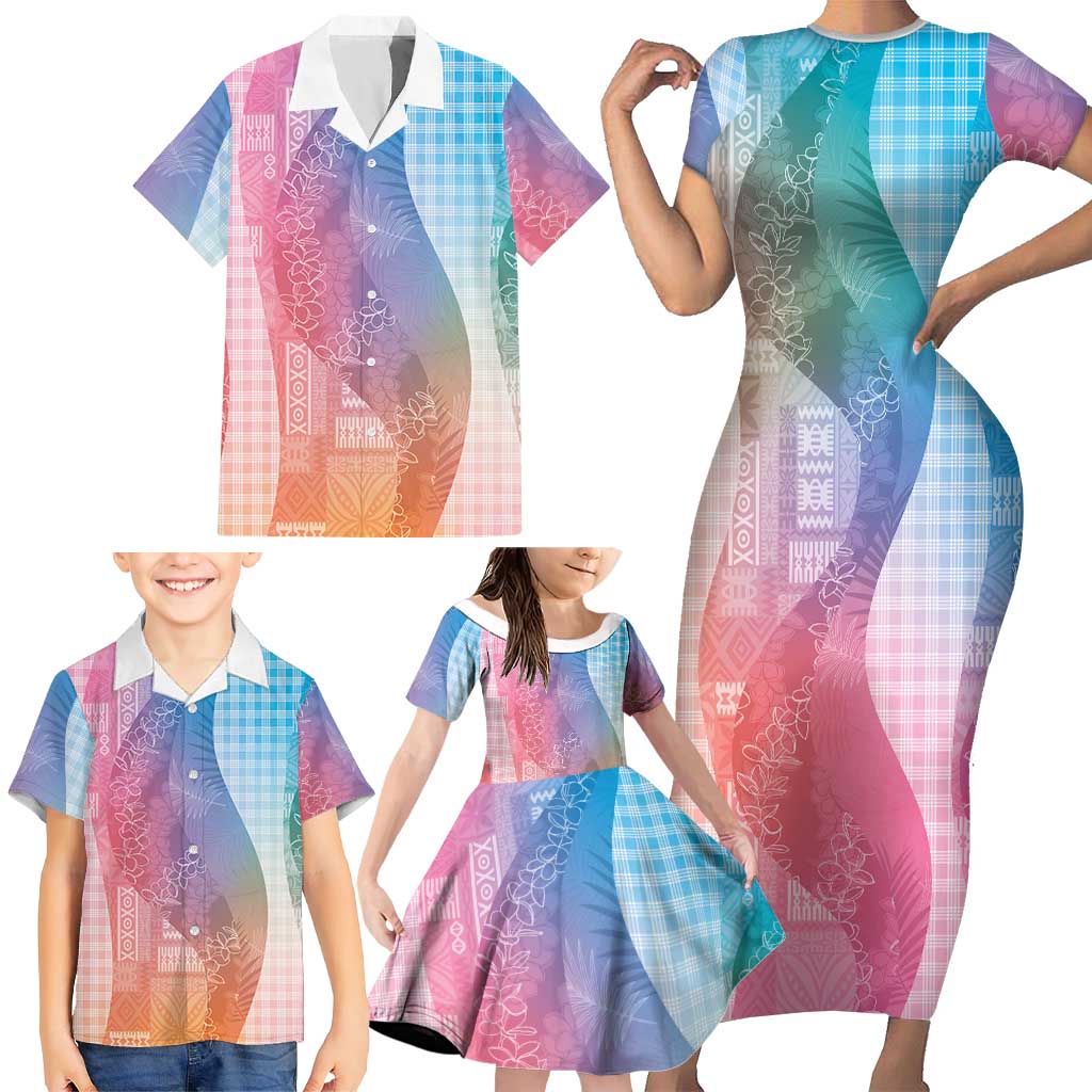 Polynesian Tribal Pattern Patchwork Picturesque Family Matching Short Sleeve Bodycon Dress and Hawaiian Shirt Holographic LT7 - Polynesian Pride