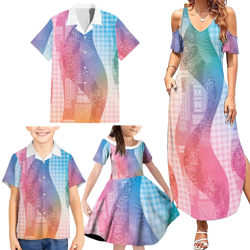 Polynesian Tribal Pattern Patchwork Picturesque Family Matching Summer Maxi Dress and Hawaiian Shirt Holographic LT7 - Polynesian Pride