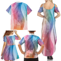 Polynesian Tribal Pattern Patchwork Picturesque Family Matching Summer Maxi Dress and Hawaiian Shirt Holographic
