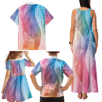 Polynesian Tribal Pattern Patchwork Picturesque Family Matching Tank Maxi Dress and Hawaiian Shirt Holographic