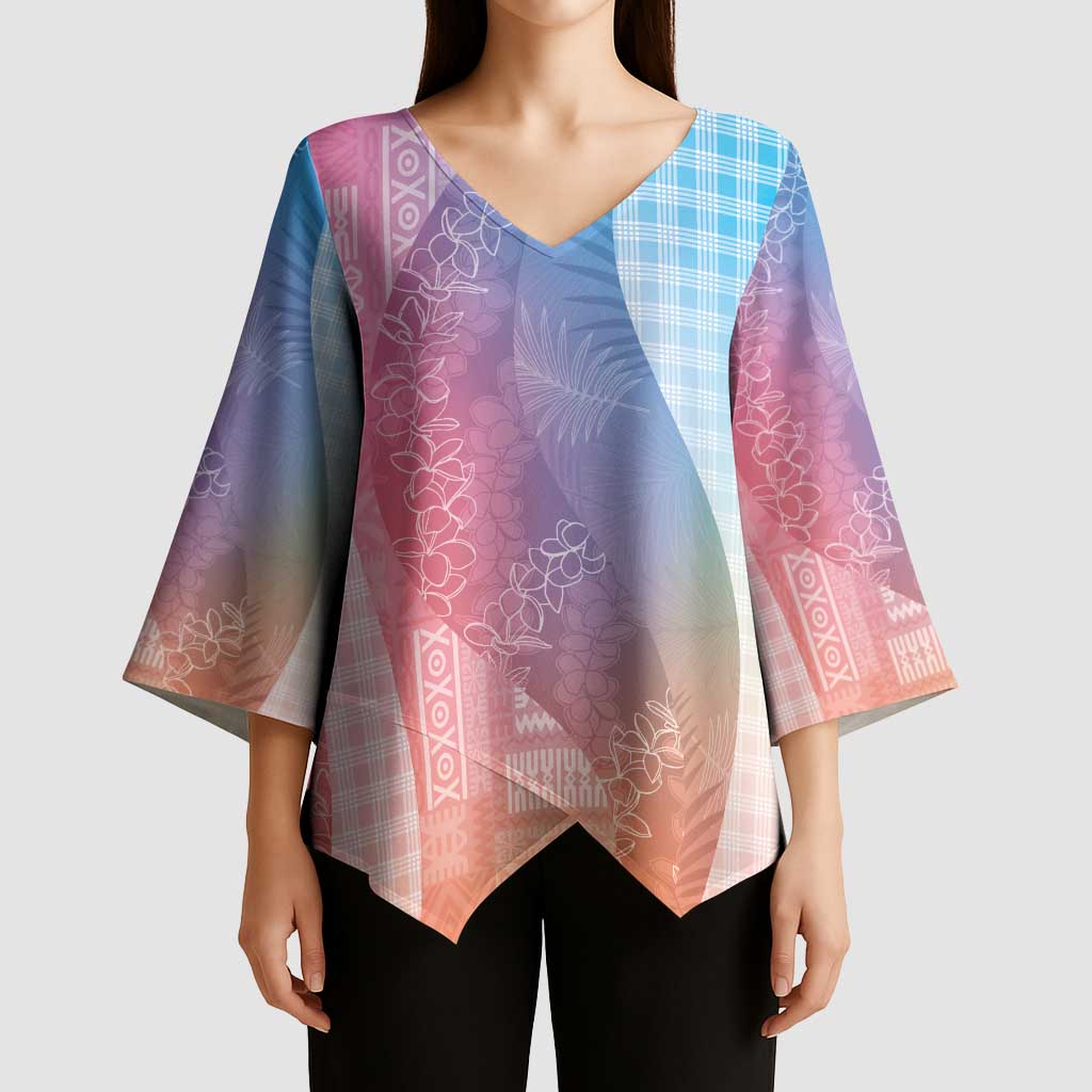 Polynesian Tribal Pattern Patchwork Picturesque Kimono Sleeve Blouse Holographic