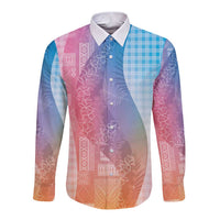 Polynesian Tribal Pattern Patchwork Picturesque Long Sleeve Button Shirt Holographic