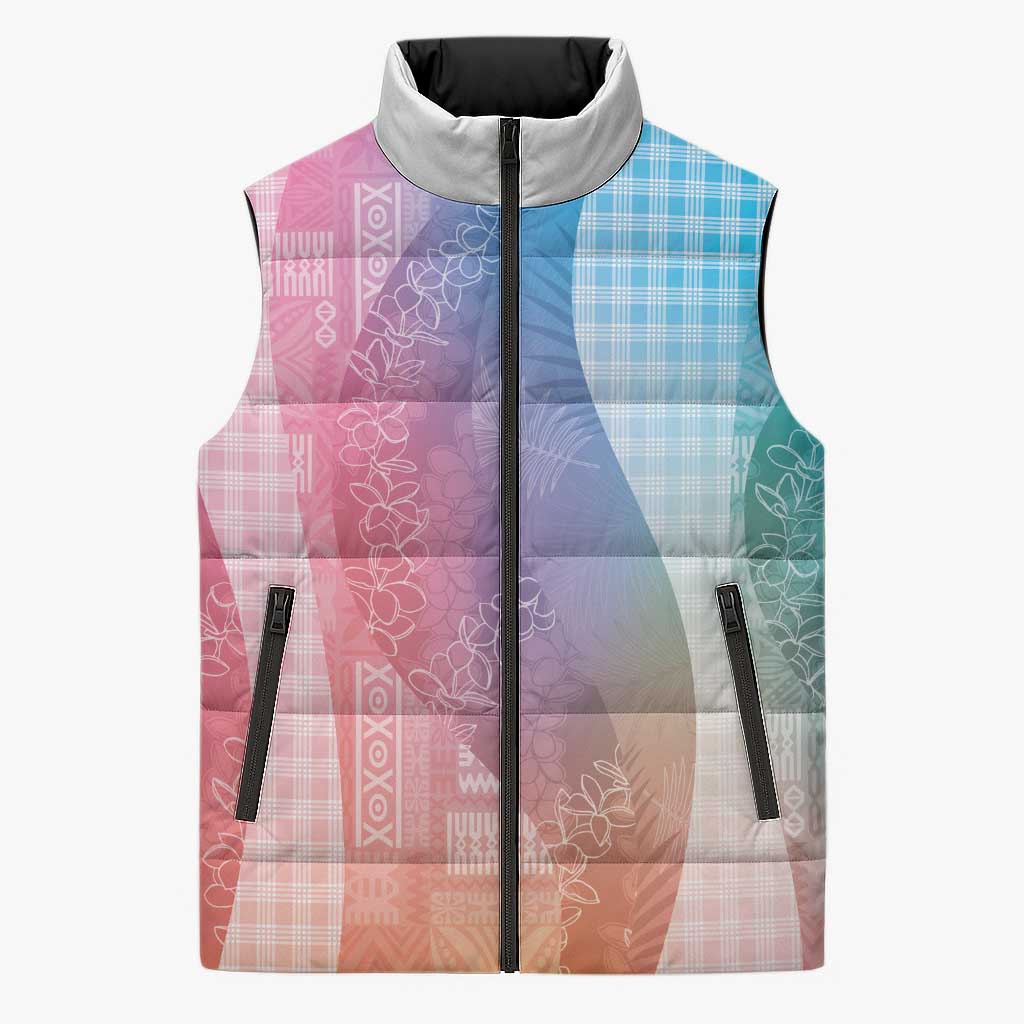 Polynesian Tribal Pattern Patchwork Picturesque Sleeveless Puffer Jacket Holographic