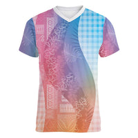 Polynesian Tribal Pattern Patchwork Picturesque Women V-Neck T-Shirt Holographic