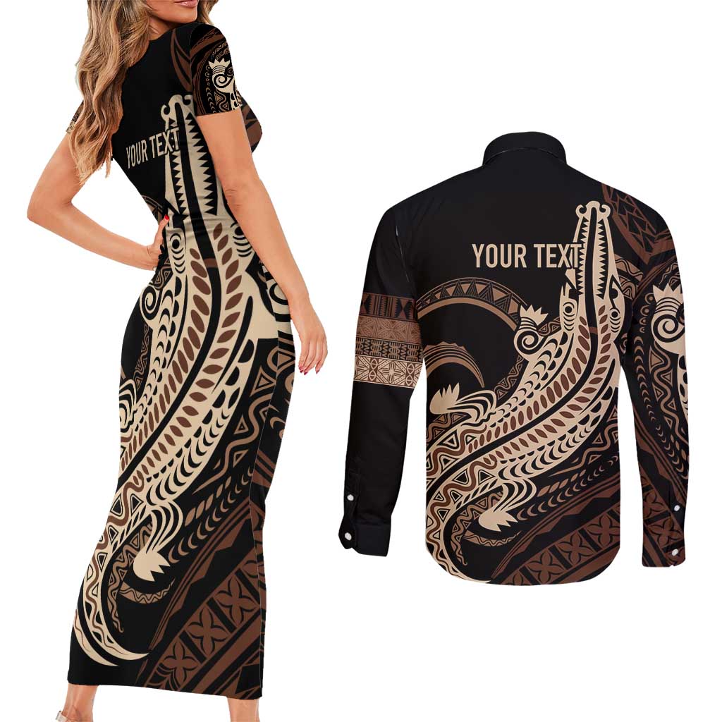 Personalized Solomon Islands Crocodile Couples Matching Short Sleeve Bodycon Dress and Long Sleeve Button Shirt Hapi Isles - Independence Anniversary