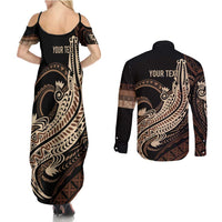 Personalized Solomon Islands Crocodile Couples Matching Summer Maxi Dress and Long Sleeve Button Shirt Hapi Isles - Independence Anniversary