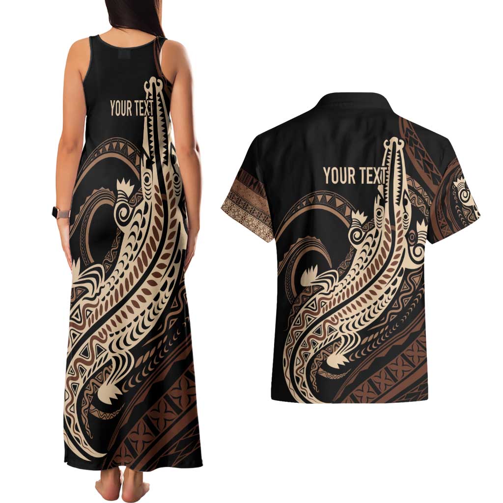 Personalized Solomon Islands Crocodile Couples Matching Tank Maxi Dress and Hawaiian Shirt Hapi Isles - Independence Anniversary