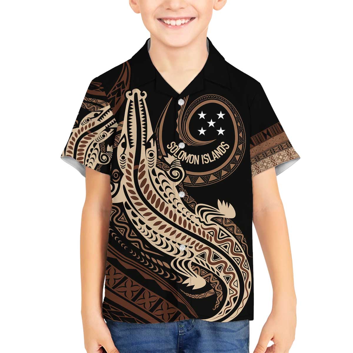 Personalized Solomon Islands Crocodile Family Matching Off The Shoulder Long Sleeve Dress and Hawaiian Shirt Hapi Isles - Independence Anniversary