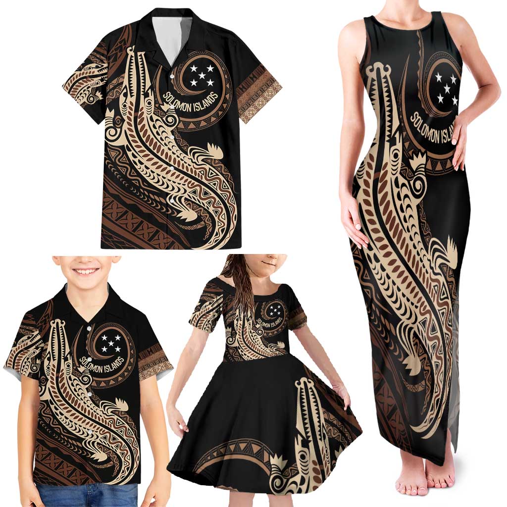 Personalized Solomon Islands Crocodile Family Matching Tank Maxi Dress and Hawaiian Shirt Hapi Isles - Independence Anniversary