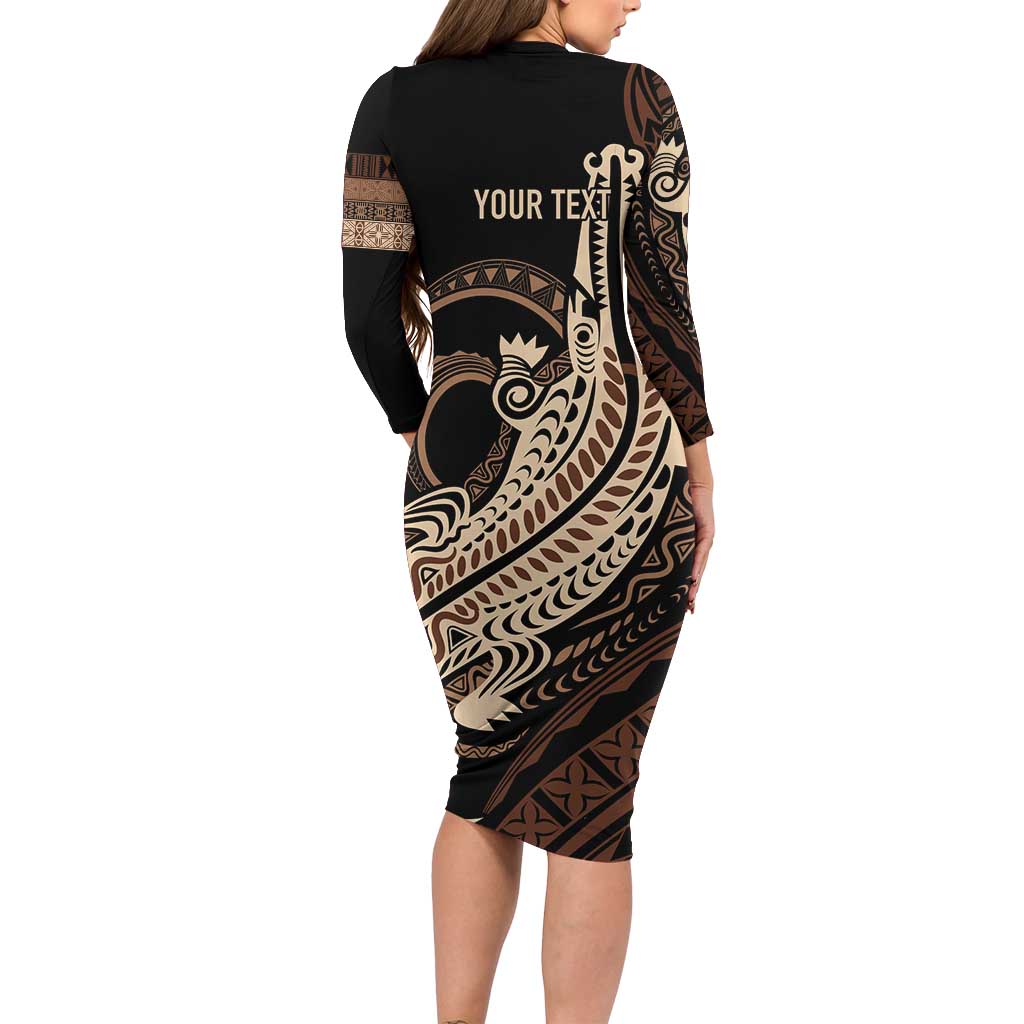 Personalized Solomon Islands Crocodile Long Sleeve Bodycon Dress Hapi Isles - Independence Anniversary