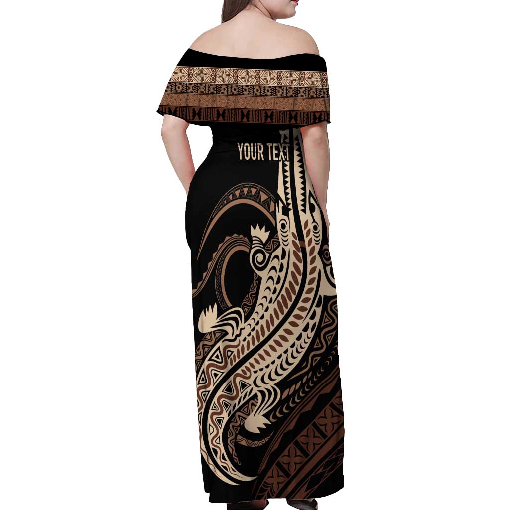 Personalized Solomon Islands Crocodile Off Shoulder Maxi Dress Hapi Isles - Independence Anniversary