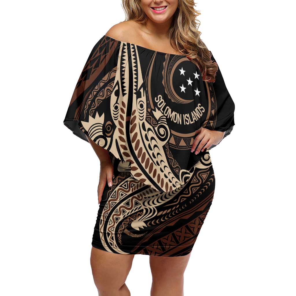 Personalized Solomon Islands Crocodile Off Shoulder Short Dress Hapi Isles - Independence Anniversary