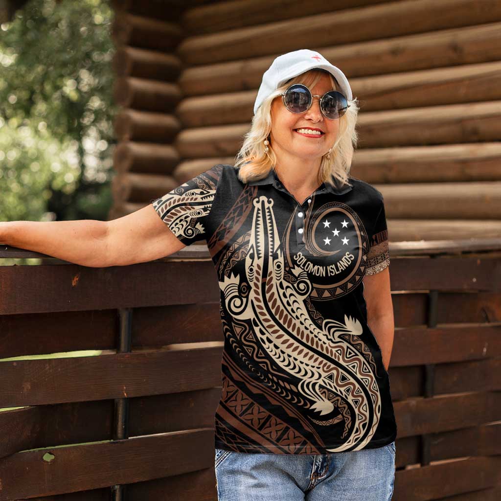 Personalized Solomon Islands Crocodile Women Polo Shirt Hapi Isles - Independence Anniversary