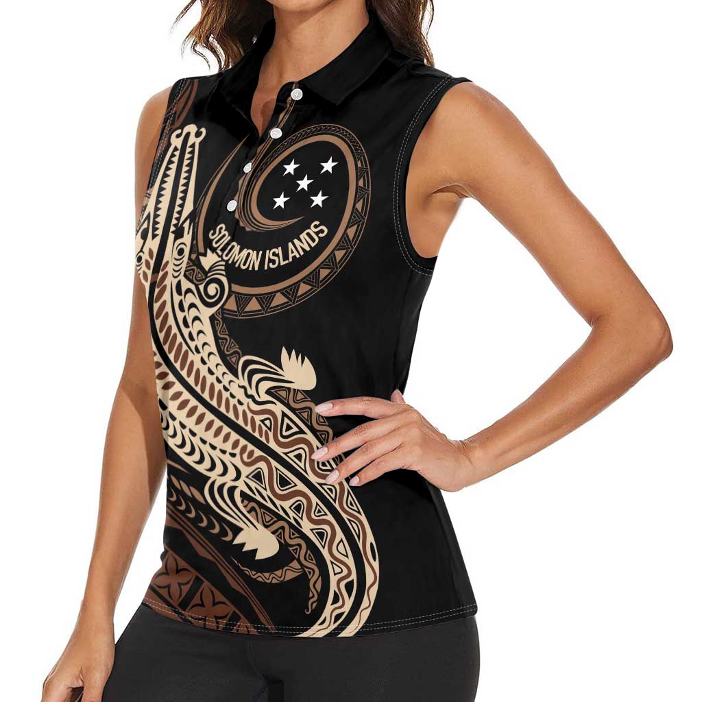Personalized Solomon Islands Crocodile Women Sleeveless Polo Shirt Hapi Isles - Independence Anniversary