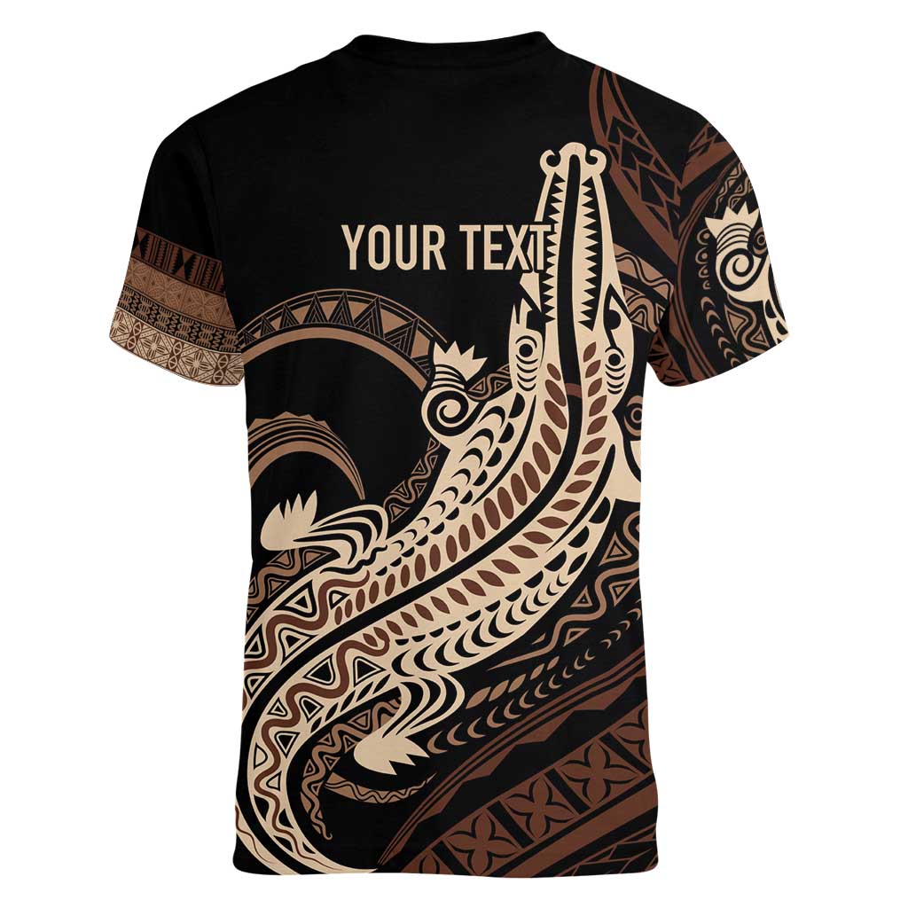 Personalized Solomon Islands Crocodile Women V-Neck T-Shirt Hapi Isles - Independence Anniversary