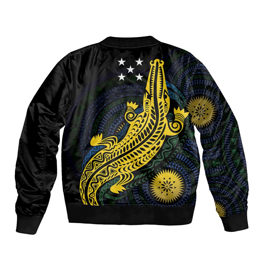 Personalized Solomon Islands Independence Anniversary Bomber Jacket Crocodile Mix Tapa LT7 - Polynesian Pride
