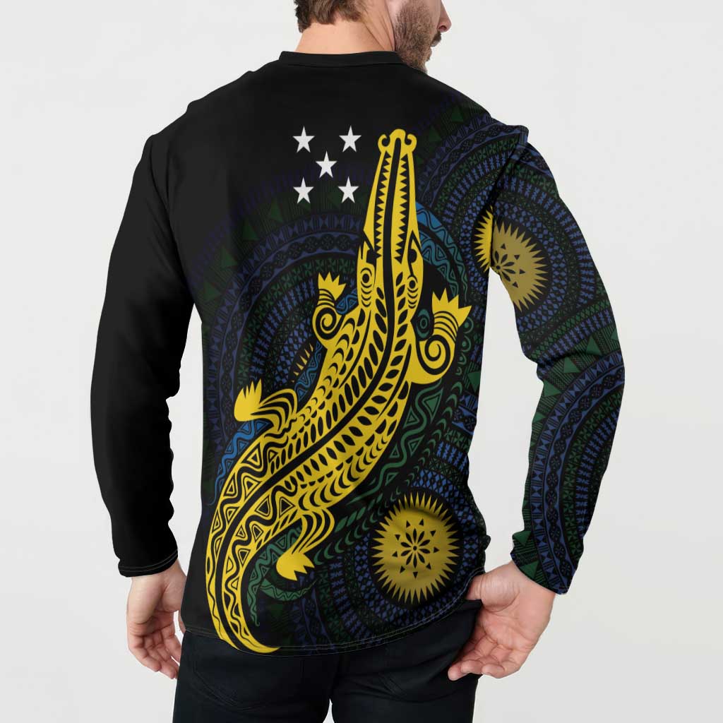 Personalized Solomon Islands Independence Anniversary Button Sweatshirt Crocodile Mix Tapa