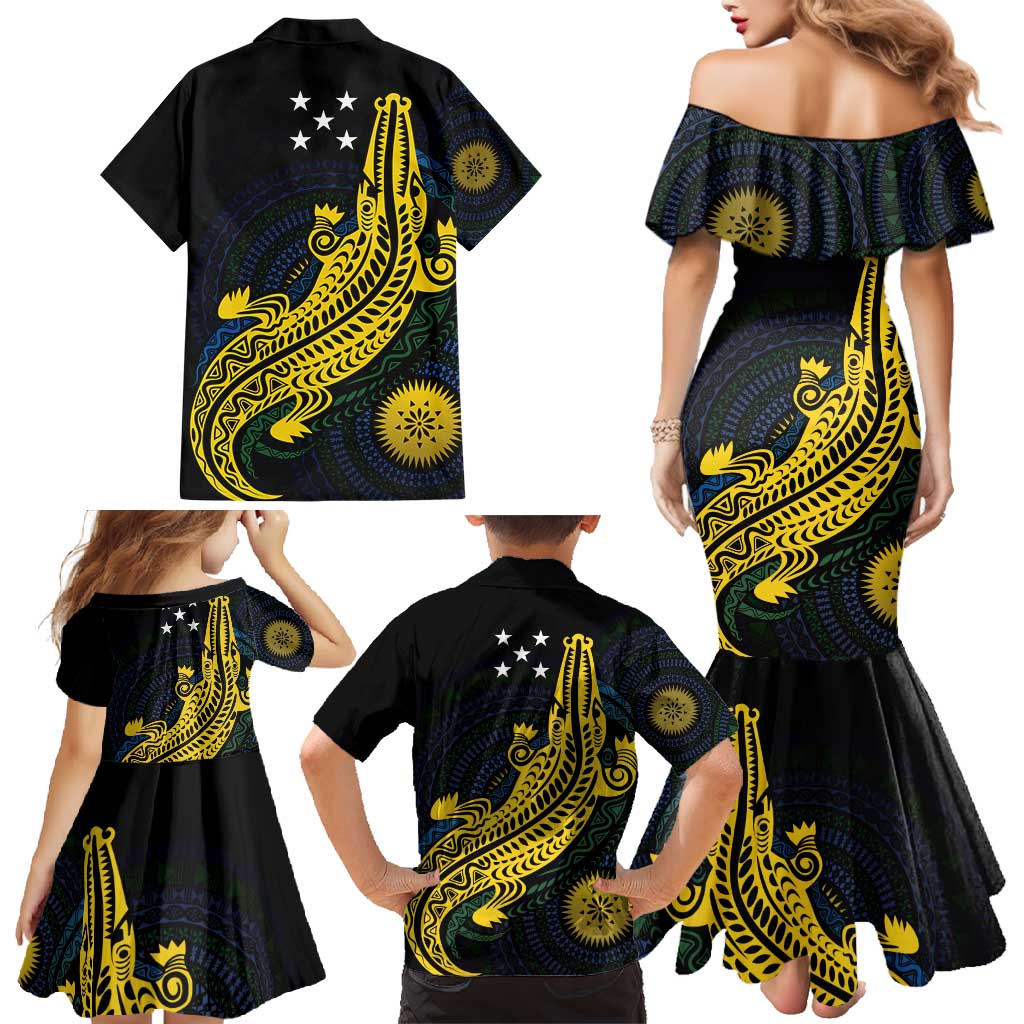 Personalized Solomon Islands Independence Anniversary Family Matching Mermaid Dress and Hawaiian Shirt Crocodile Mix Tapa