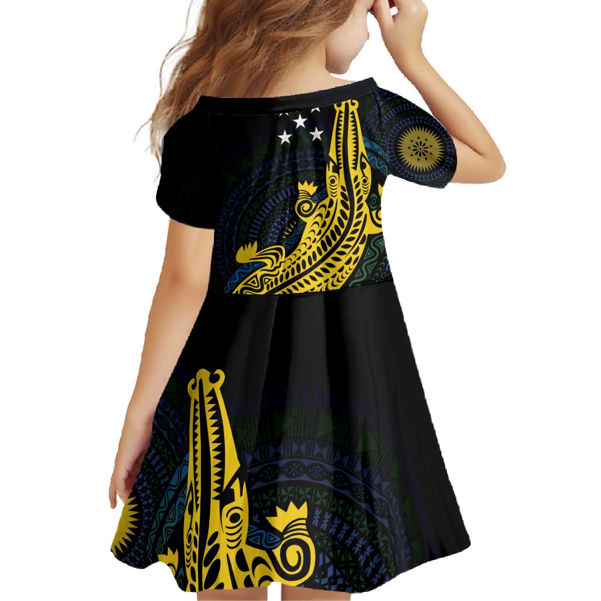 Personalized Solomon Islands Independence Anniversary Family Matching Off The Shoulder Long Sleeve Dress and Hawaiian Shirt Crocodile Mix Tapa